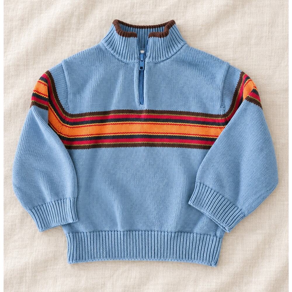 Vintage Gymboree Toddler Quarter Zip Sweater | Boys 3 | Blue Striped 100% Cotton